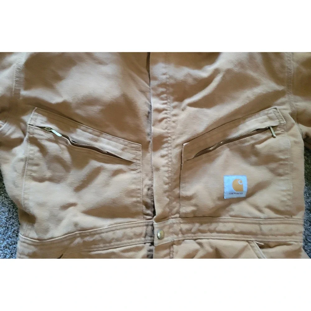Carhartt X01 BRN Coveralls 42 Short Duck Canvas Quilt Lined Brown Work Jumpsuit
